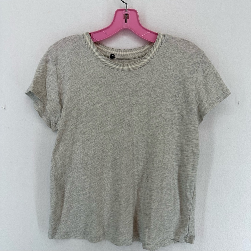 Brandy Melville Basic Cropped Short Sleeve T‎ Shirt Striped Neck One Size Gray